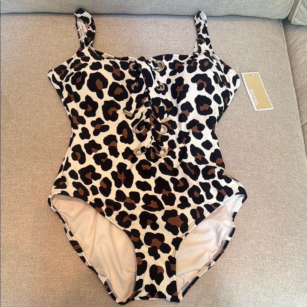 Michael Kors Animal Print Lace-Up Swimsuit - Picture 6 of 6